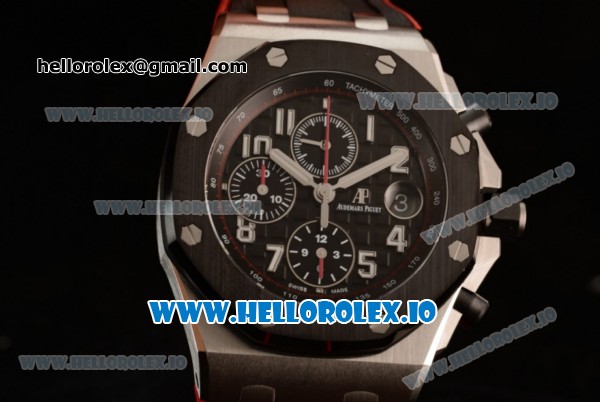 Audemars Piguet Royal Oak Offshore Chronograph Clone AP Calibre 3126 Automatic Steel Case Black Dial With Arabic Numeral Markers Red Rubber Strap - 1:1 Original (JF) - Click Image to Close